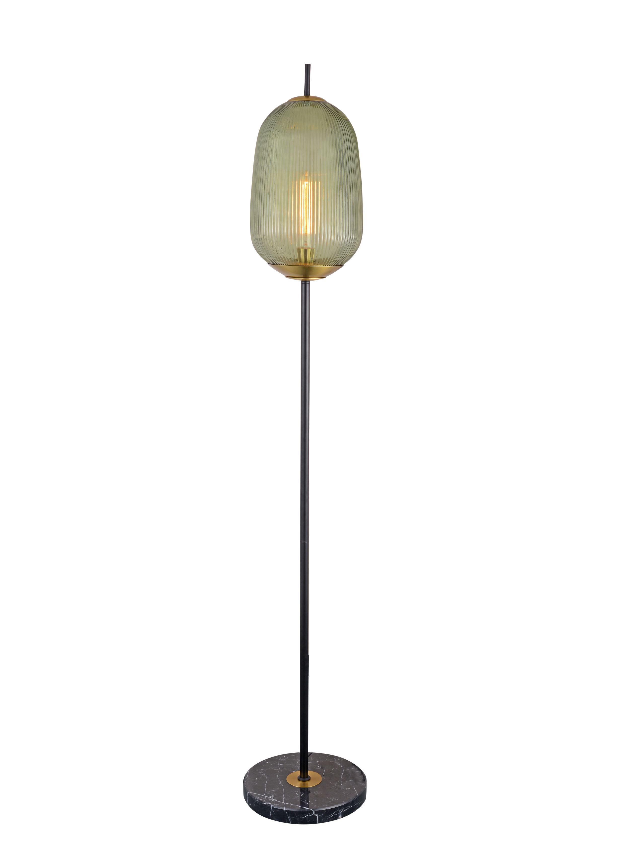 Marmurowa lampa podłogowa z zielonego żebrowanego szkła Sage