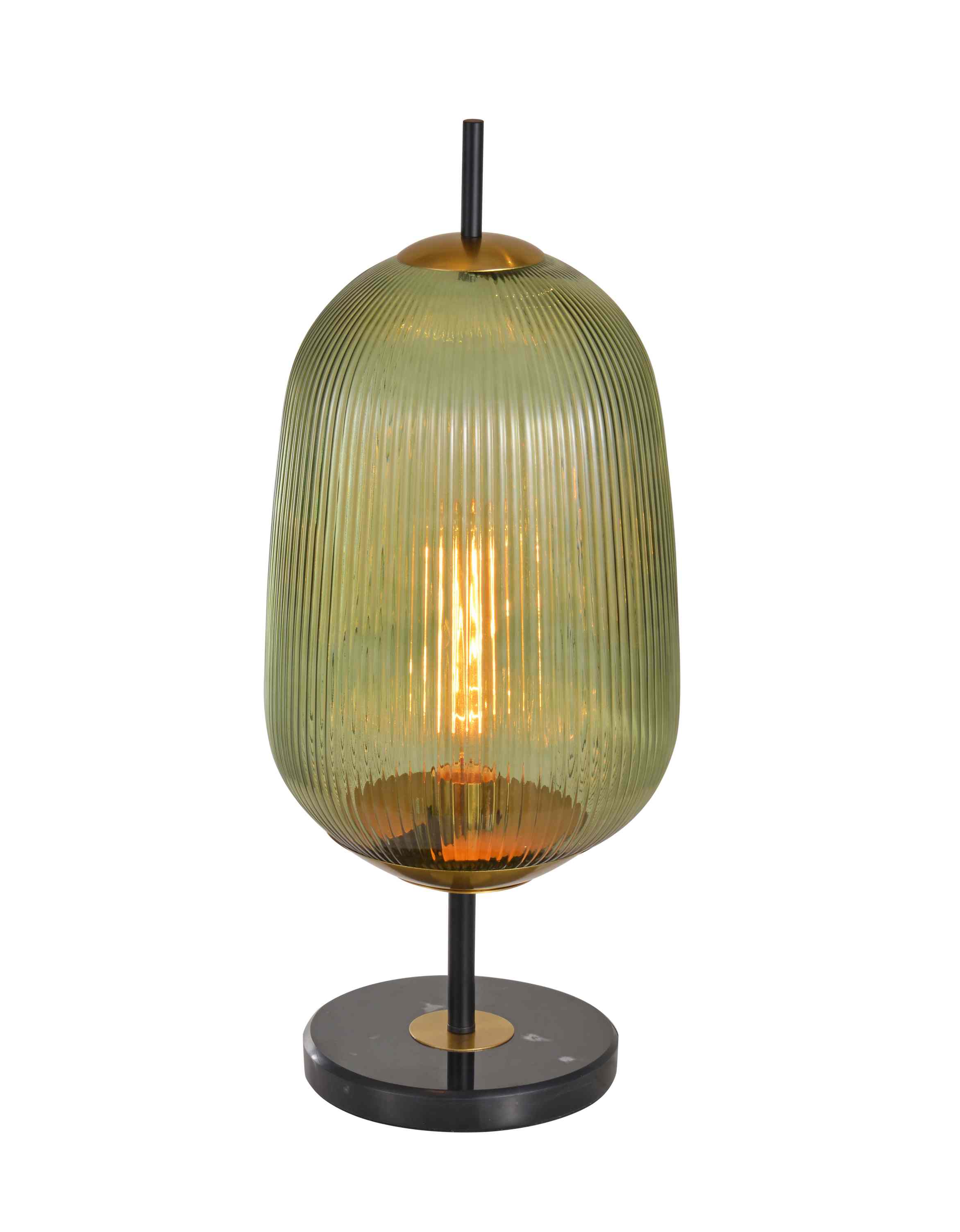 Vintage pionowa żebrowana lampa stołowa z zielonego szkła